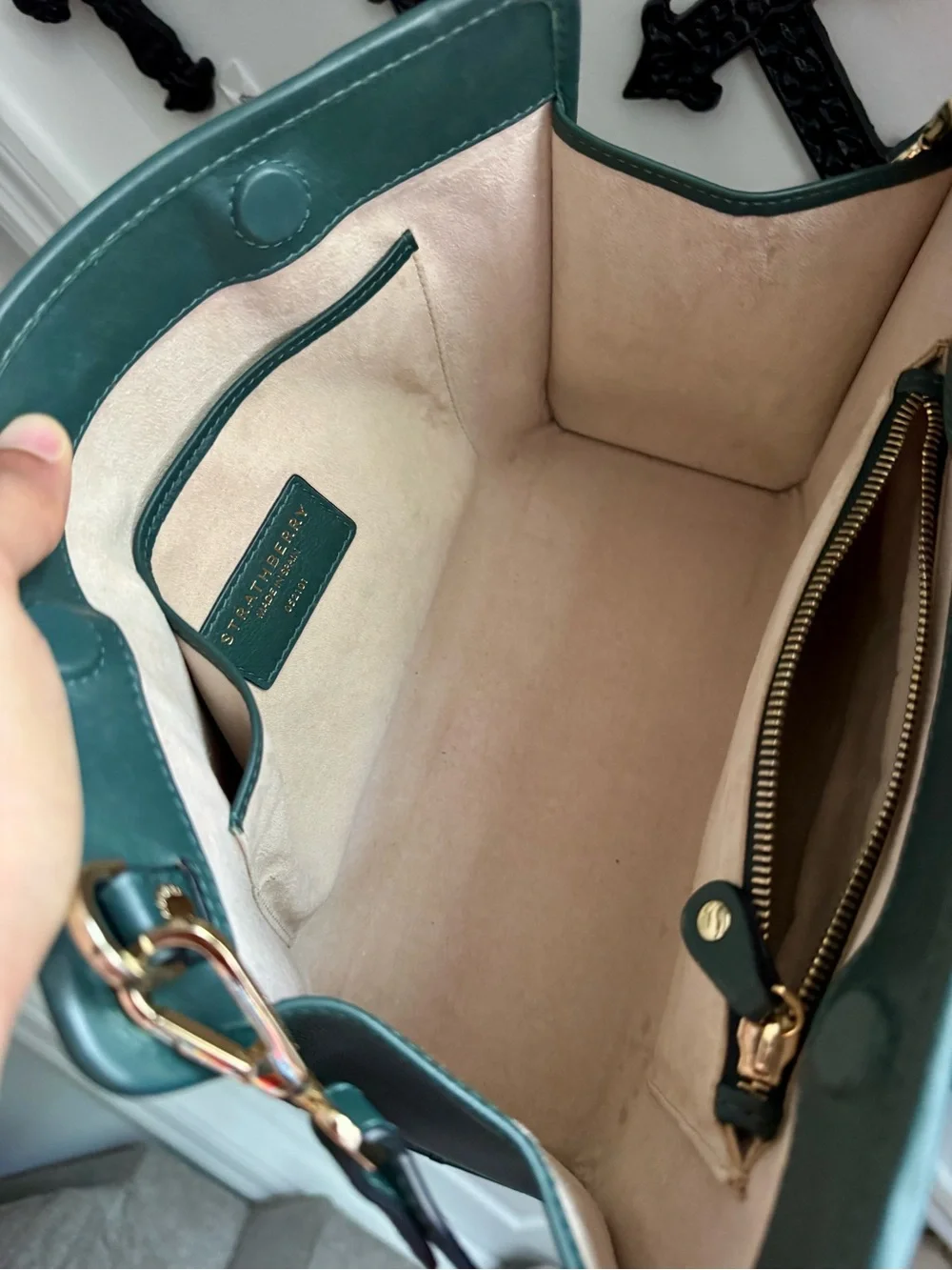 Strathberry Mini Tote in Bottle Green Leather